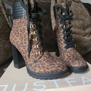 Leopard Print Lace-Up Boots with Black Accents